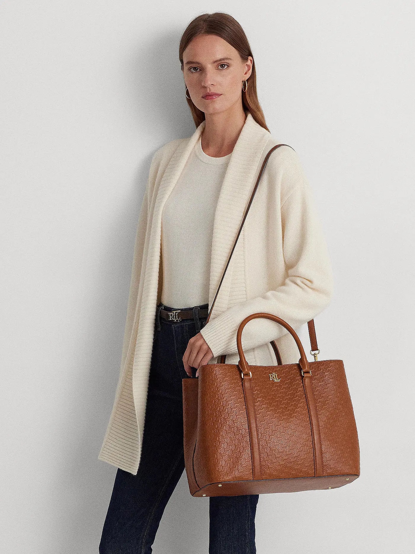 LAUREN RALPH LAUREN | Ledertasche - Henkeltasche MARCY 36 SATCHEL Large | braun